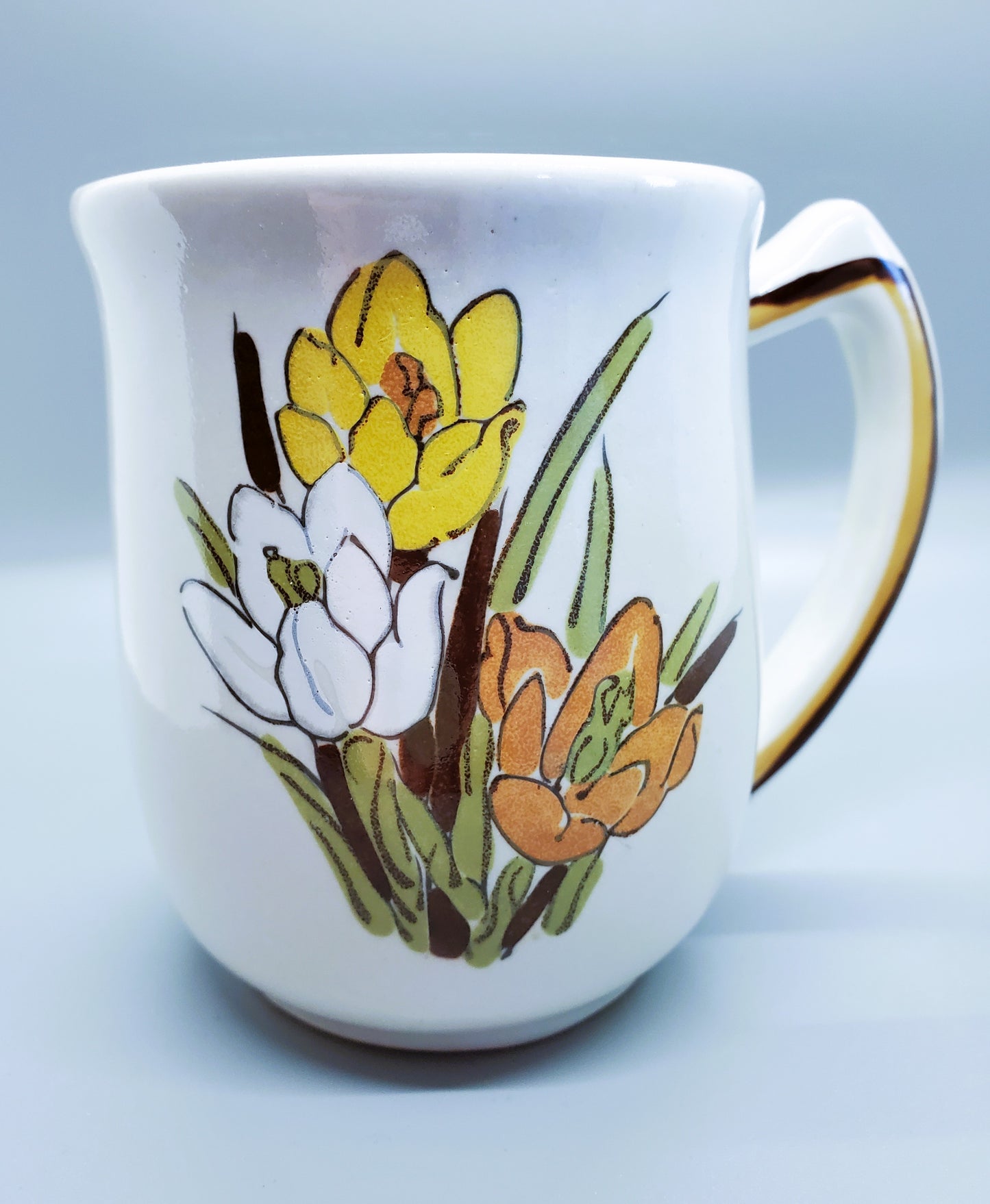 1970's USA Pottery Mugs Floral Design Vintage Set of Two