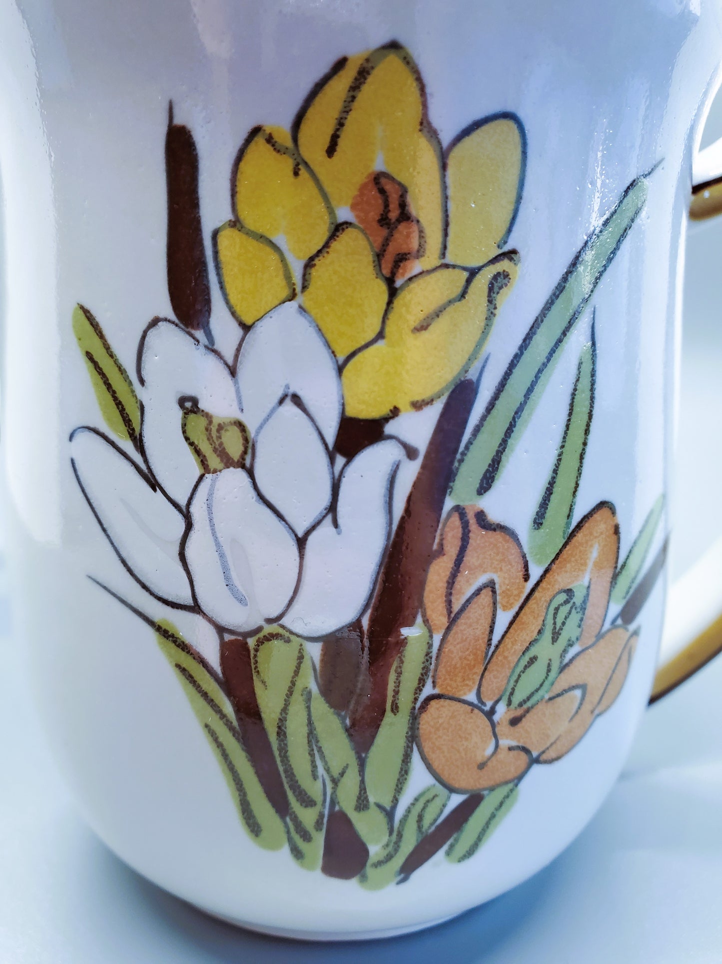 1970's USA Pottery Mugs Floral Design Vintage Set of Two