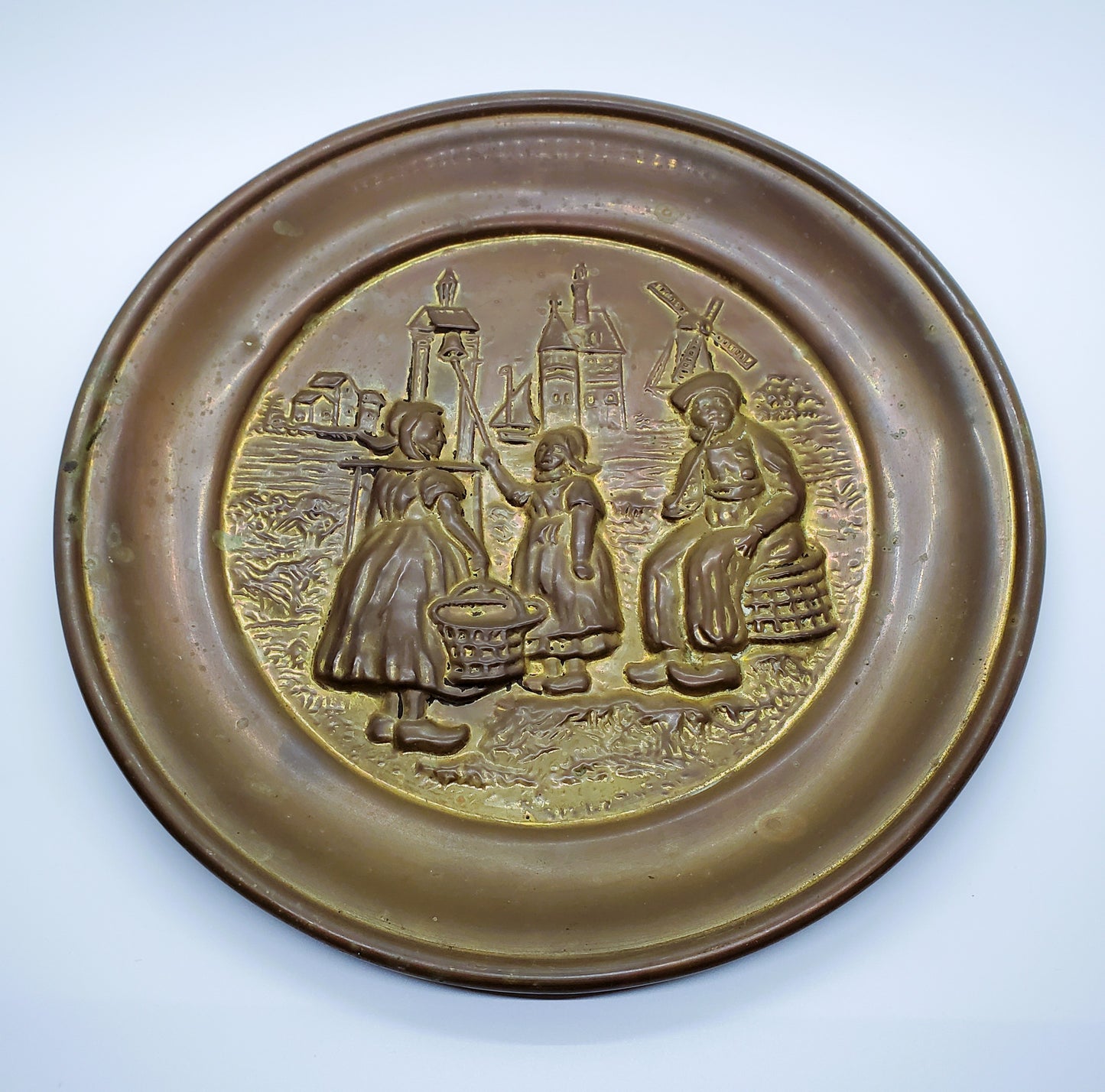 Antique Vintage Brass Wall Plate Dutch Windmills Made In England