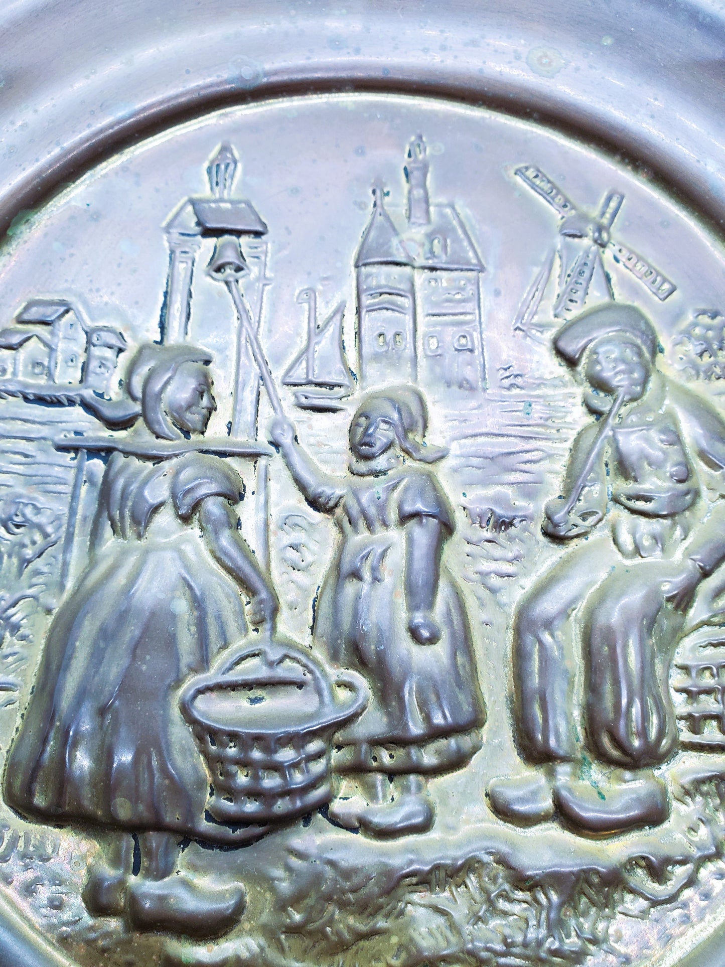 Antique Vintage Brass Wall Plate Dutch Windmills Made In England