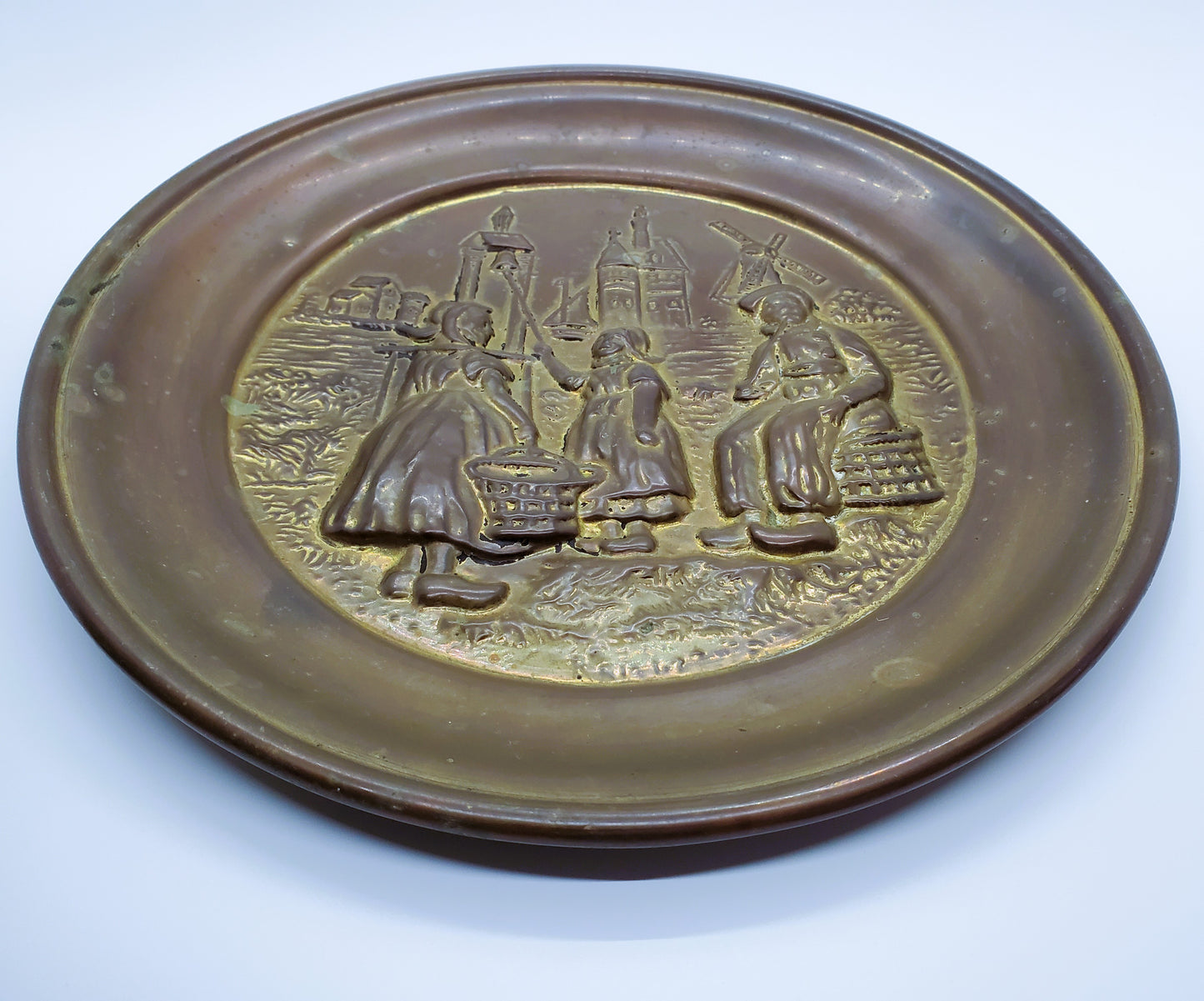 Antique Vintage Brass Wall Plate Dutch Windmills Made In England