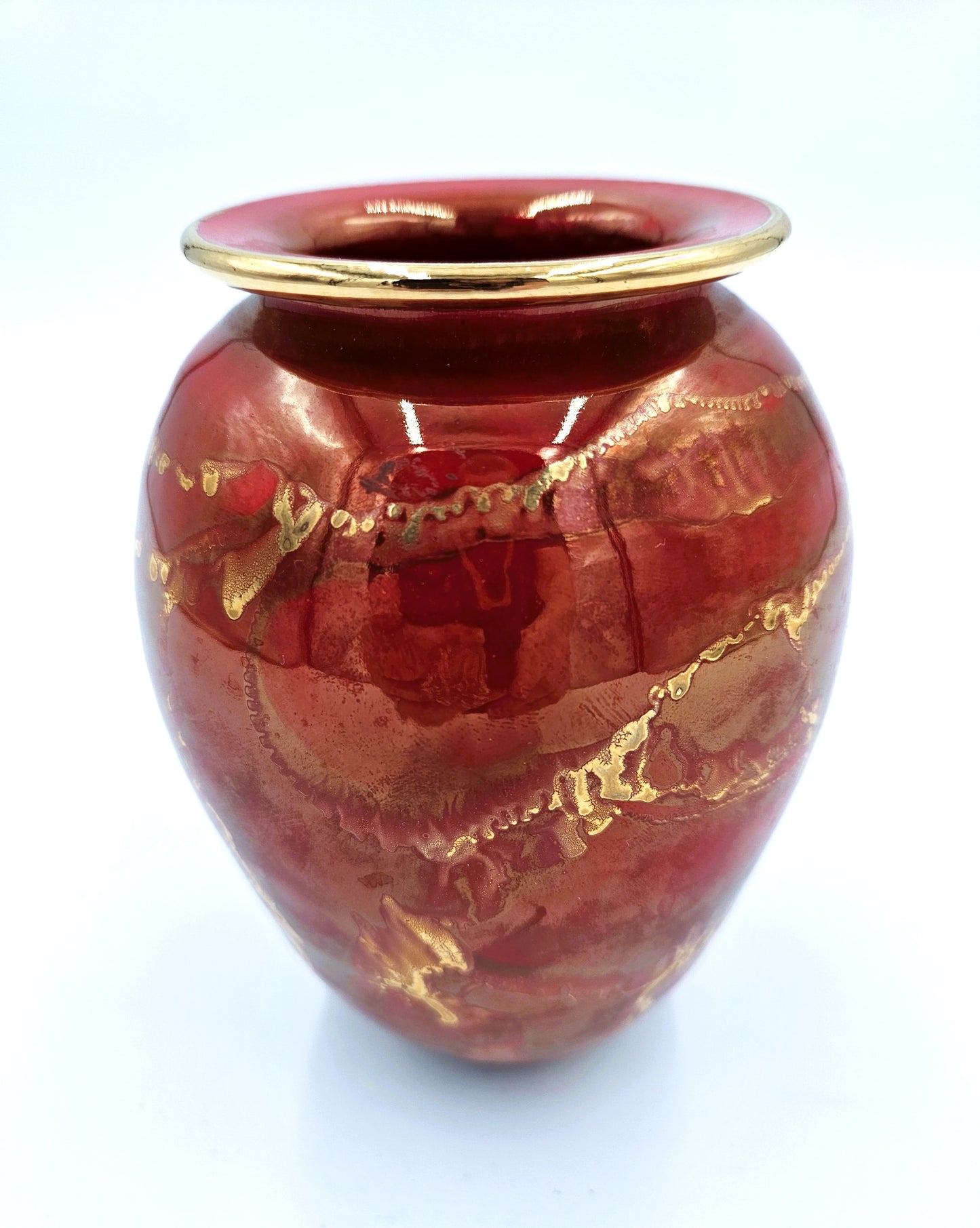 Studio Art Pottery Vase Signed Gold Drip Glaze