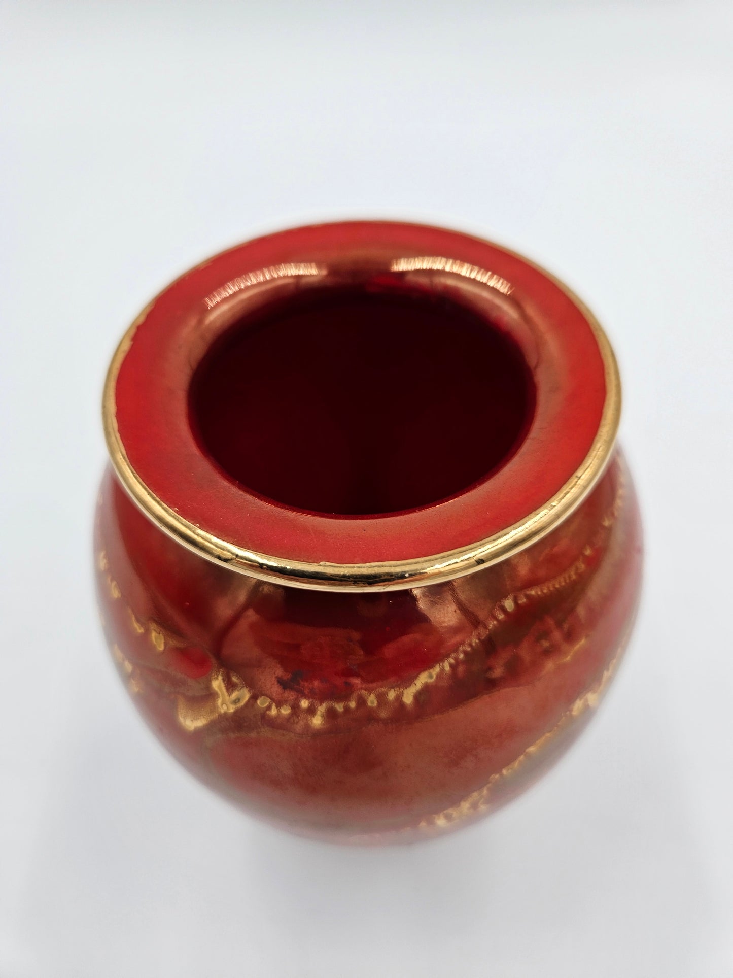 Studio Art Pottery Vase Signed Gold Drip Glaze