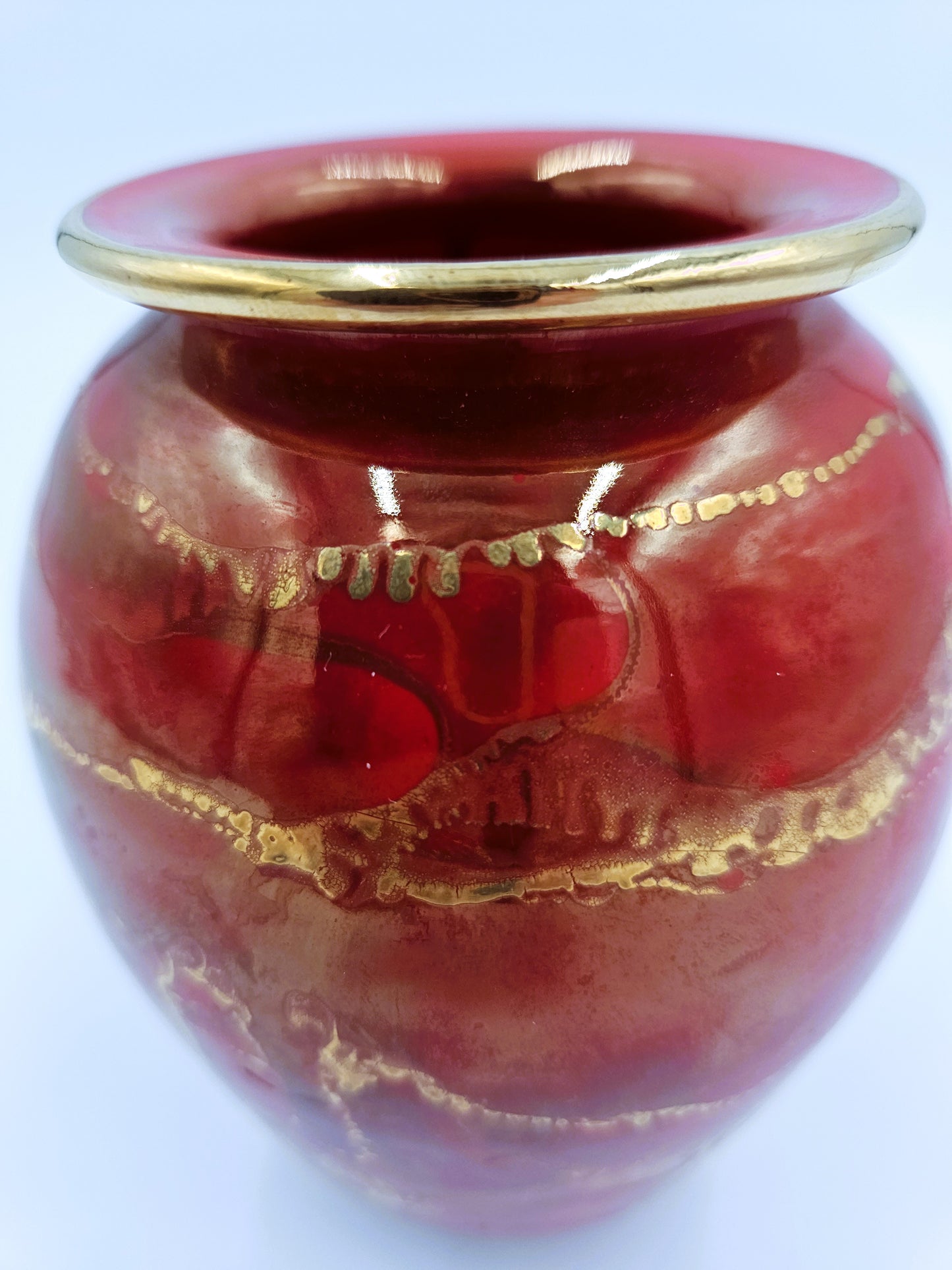 Studio Art Pottery Vase Signed Gold Drip Glaze