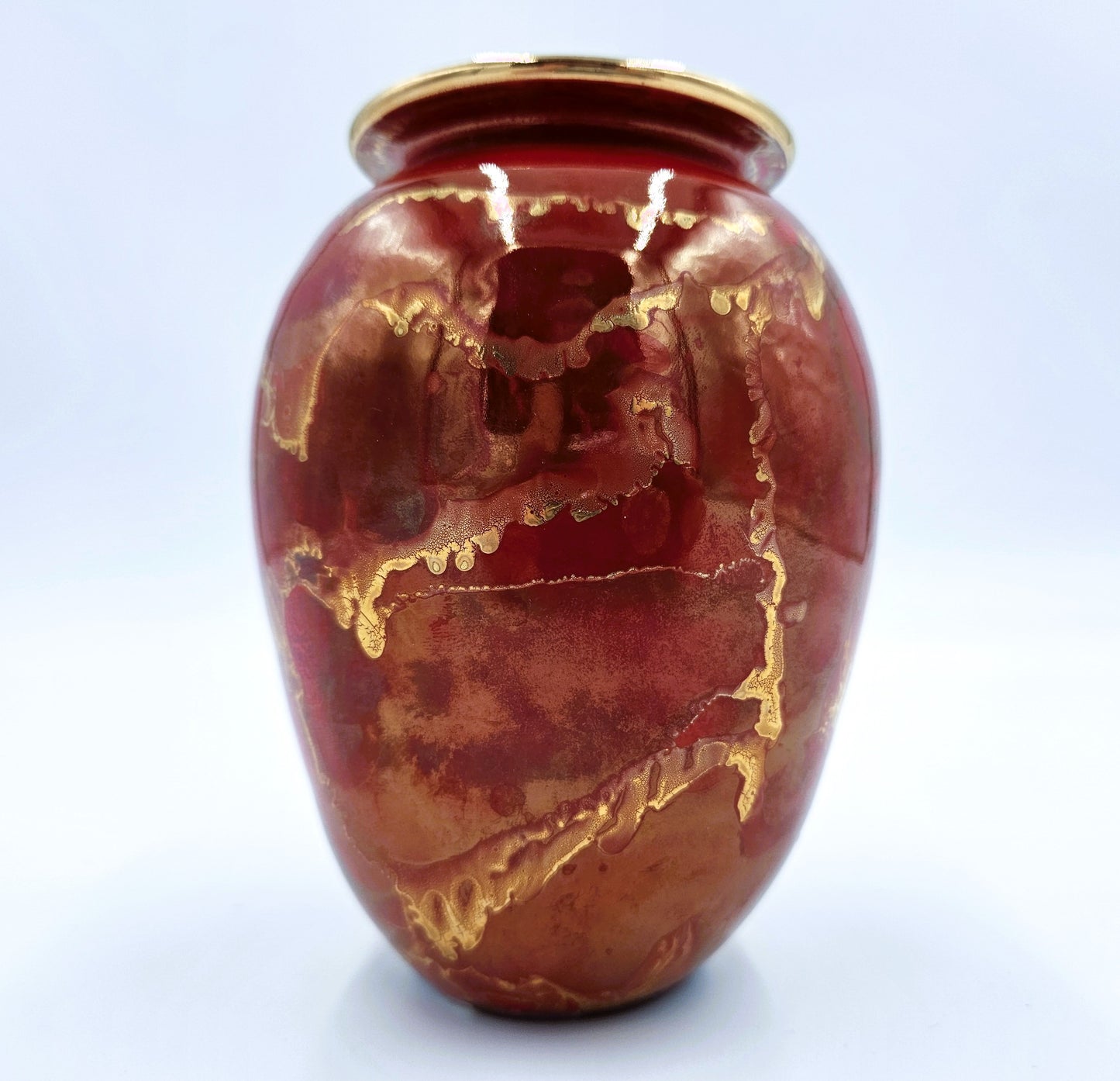 Studio Art Pottery Vase Signed Gold Drip Glaze