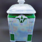 Vintage Victoria China Czechoslovakia Pearl Luster White and Green Canister